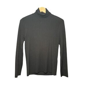 Chico's Black Ribbed Turtleneck Sweater Long Sleeve Rayon Blend Size 1 Medium